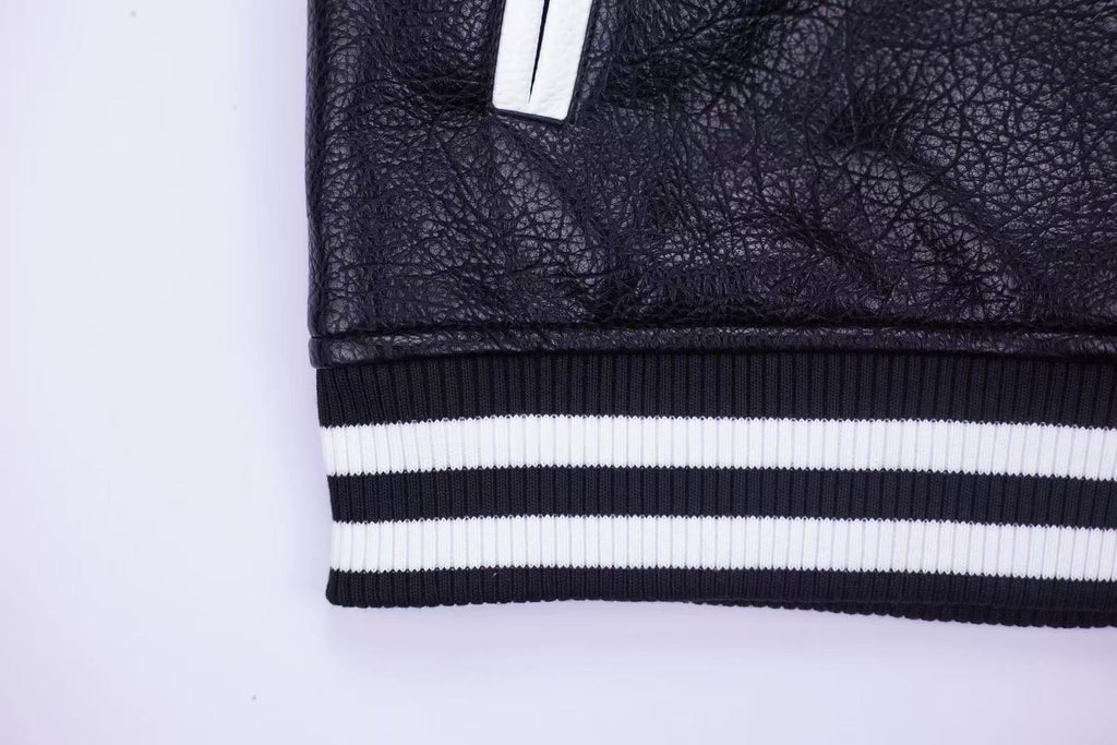 Embroidered Sleeve Varsity Jacket - Black Streetwear Coat 5577