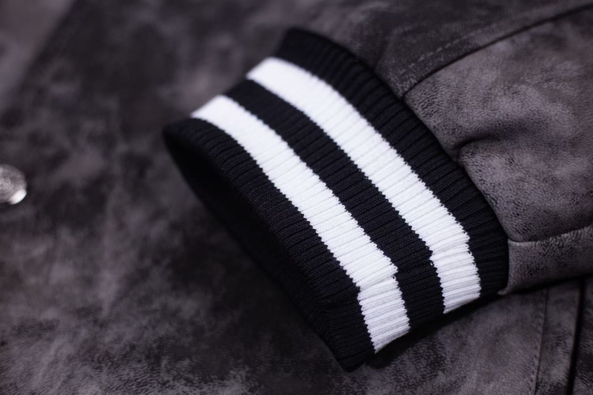 Fleur-de-lis Patch Varsity Jacket - Grey Tie-dye Outerwear A5588