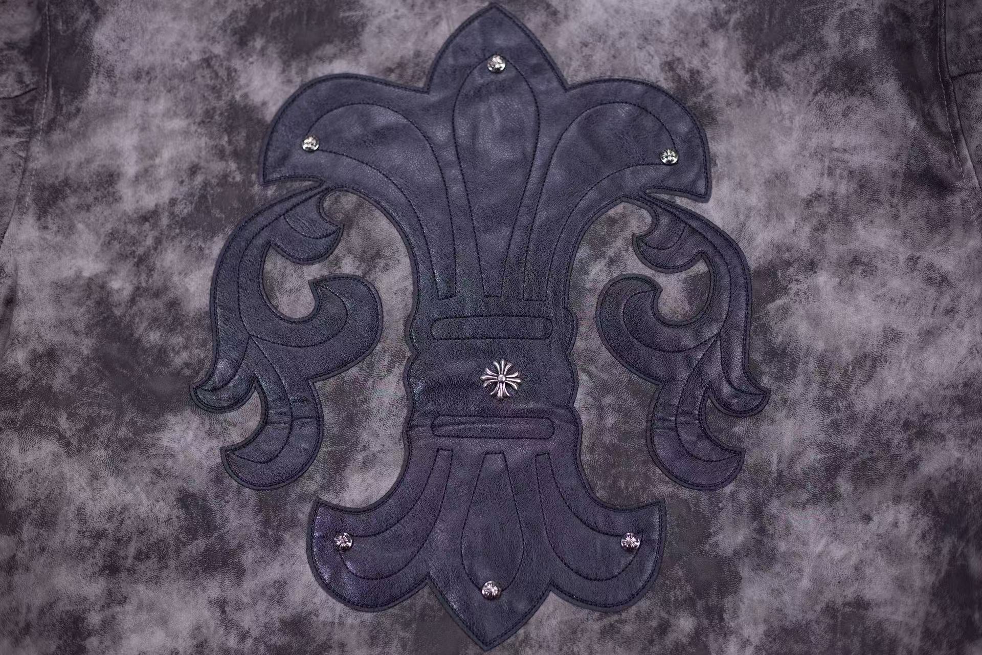 Fleur-de-lis Patch Varsity Jacket - Grey Tie-dye Outerwear A5588